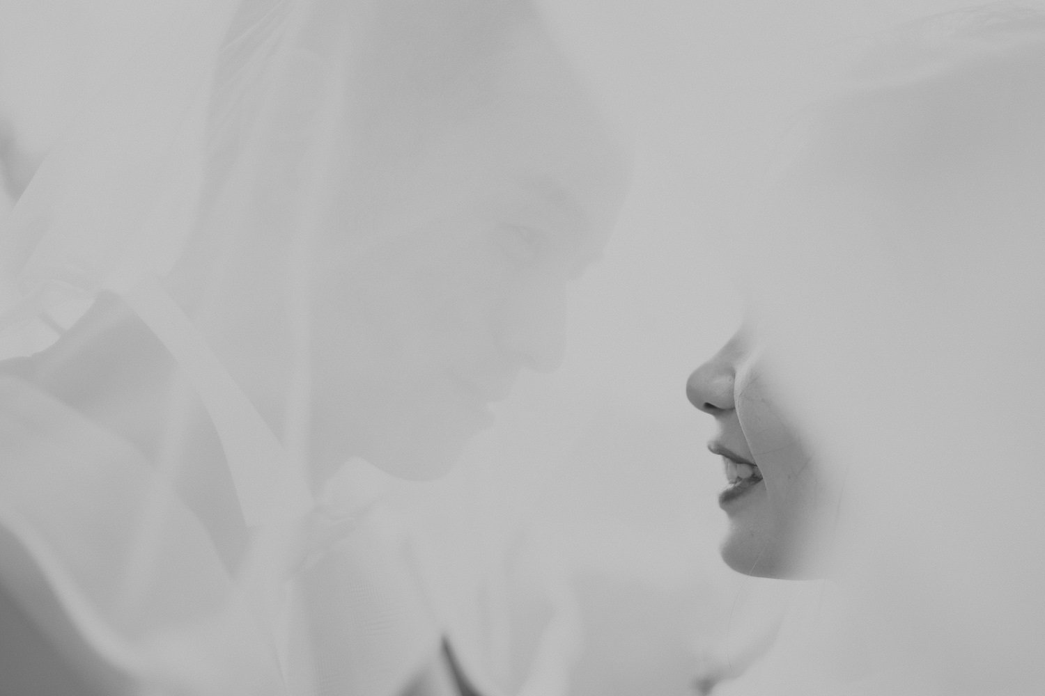 Bride and Groom under the veil of the bride